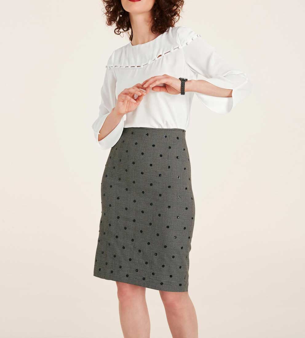Patrizia Dini Damen Designer-Stiftrock mit Pailletten, schwarz-offwhite