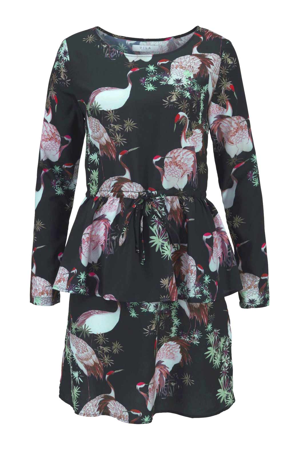 Vila Clothes Damen Marken-Kleid mit Schößchen, schwarz-bunt