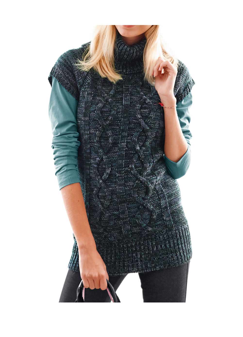 Cheer Damen Long-Pullover, schwarz-grau