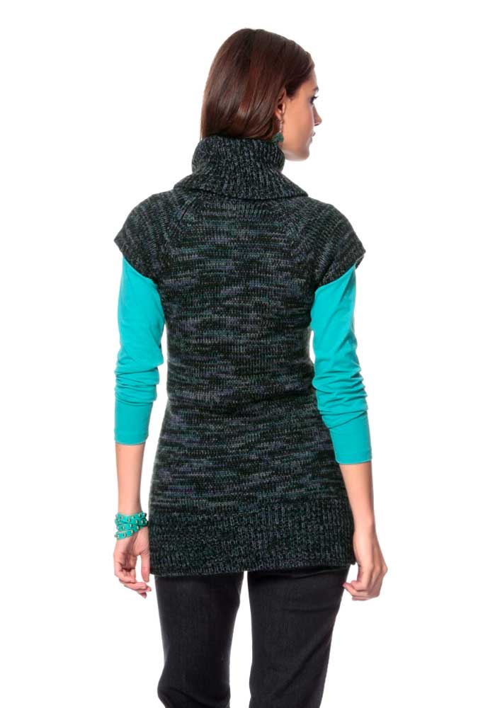 Cheer Damen Long-Pullover, schwarz-grau