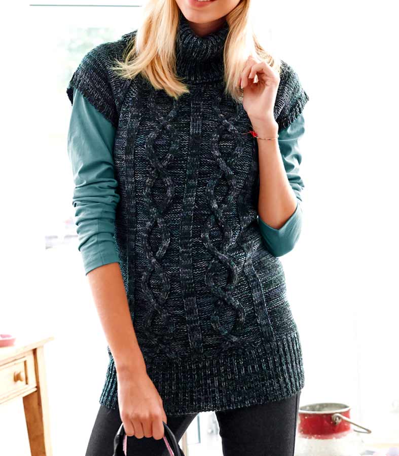 Cheer Damen Long-Pullover, schwarz-grau