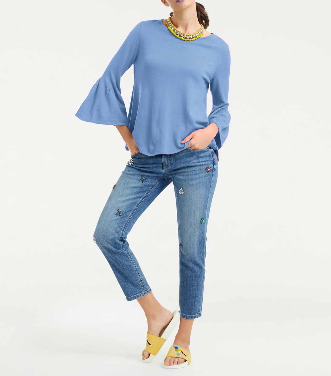 Rick Cardona Damen Designer-Pullover mit Volants, blau