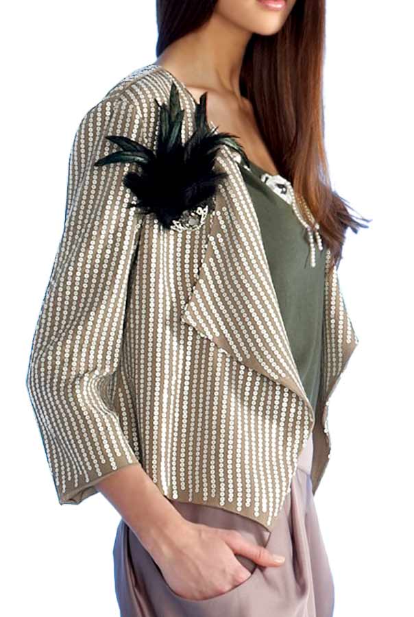 Apart Damen Pailletten-Blazer mit Federbrosche, taupe