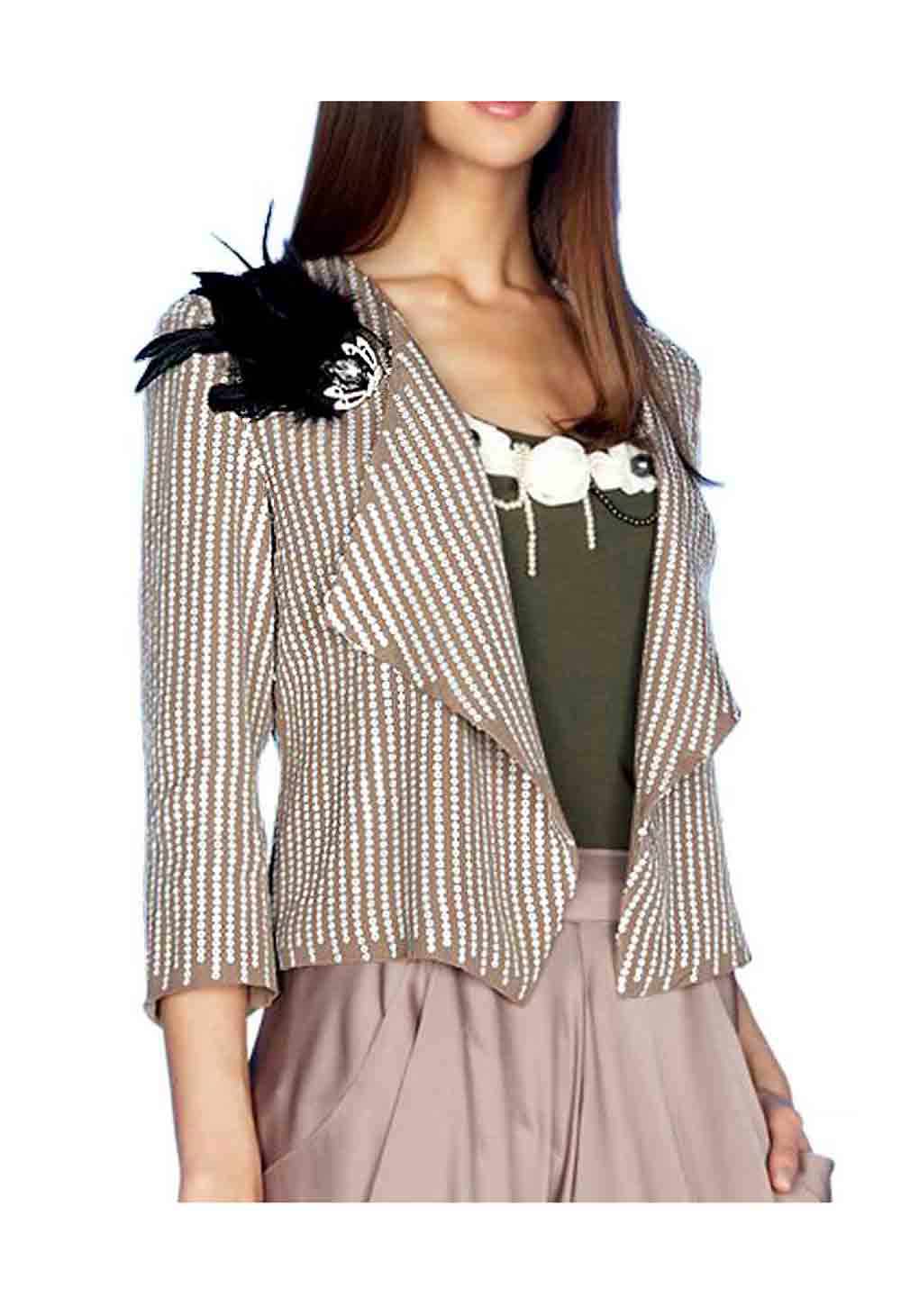 Apart Damen Pailletten-Blazer mit Federbrosche, taupe