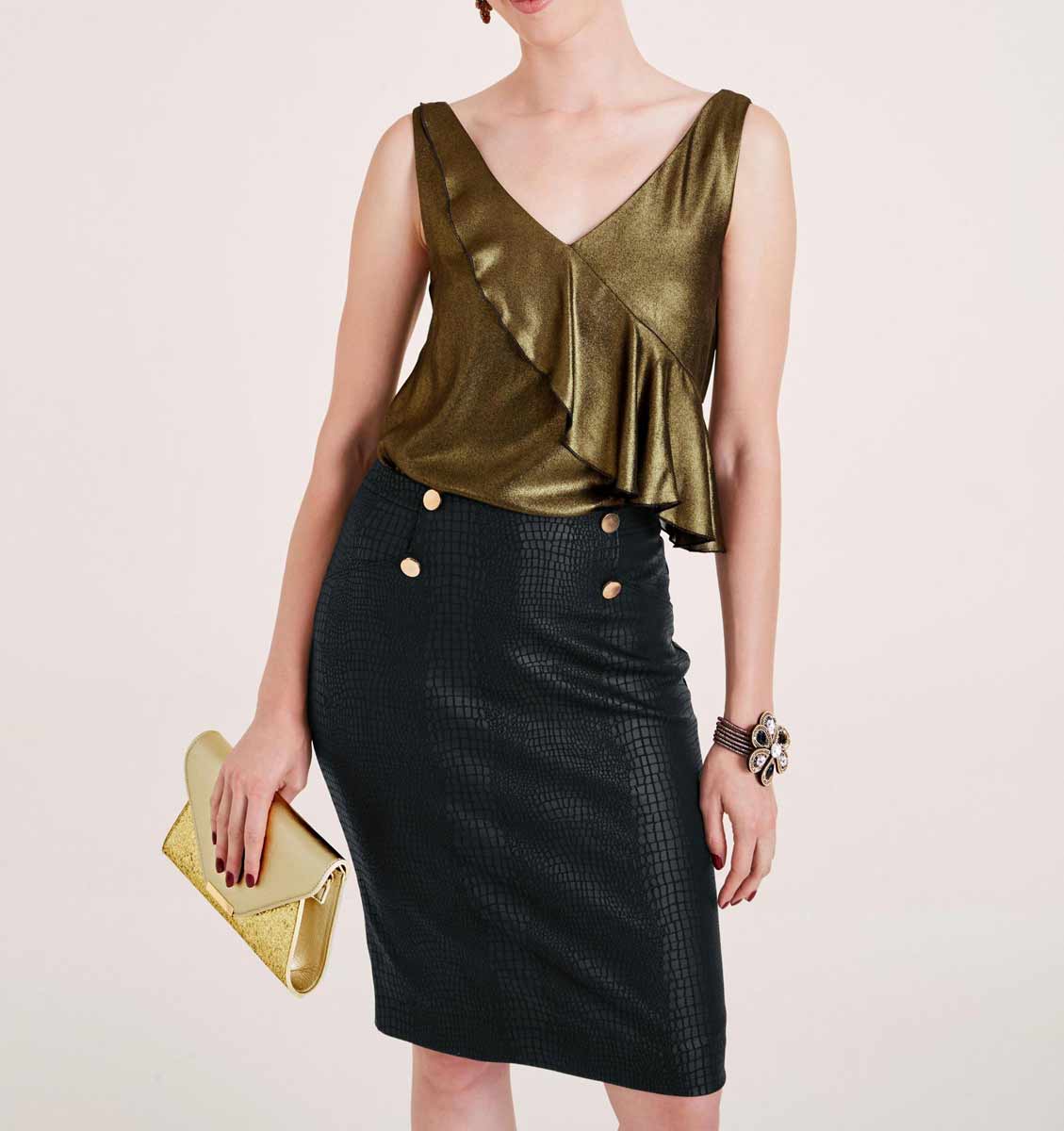 Ashley Brooke Damen Designer-Blusentop, gold-schwarz