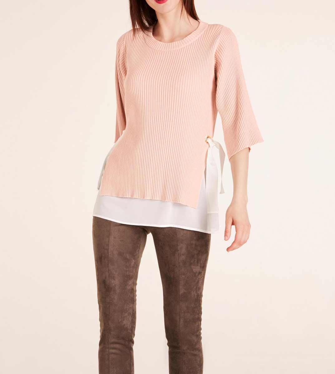 Ashley Brooke Damen Designer-Pullover-2-in-1, rosé-ecru