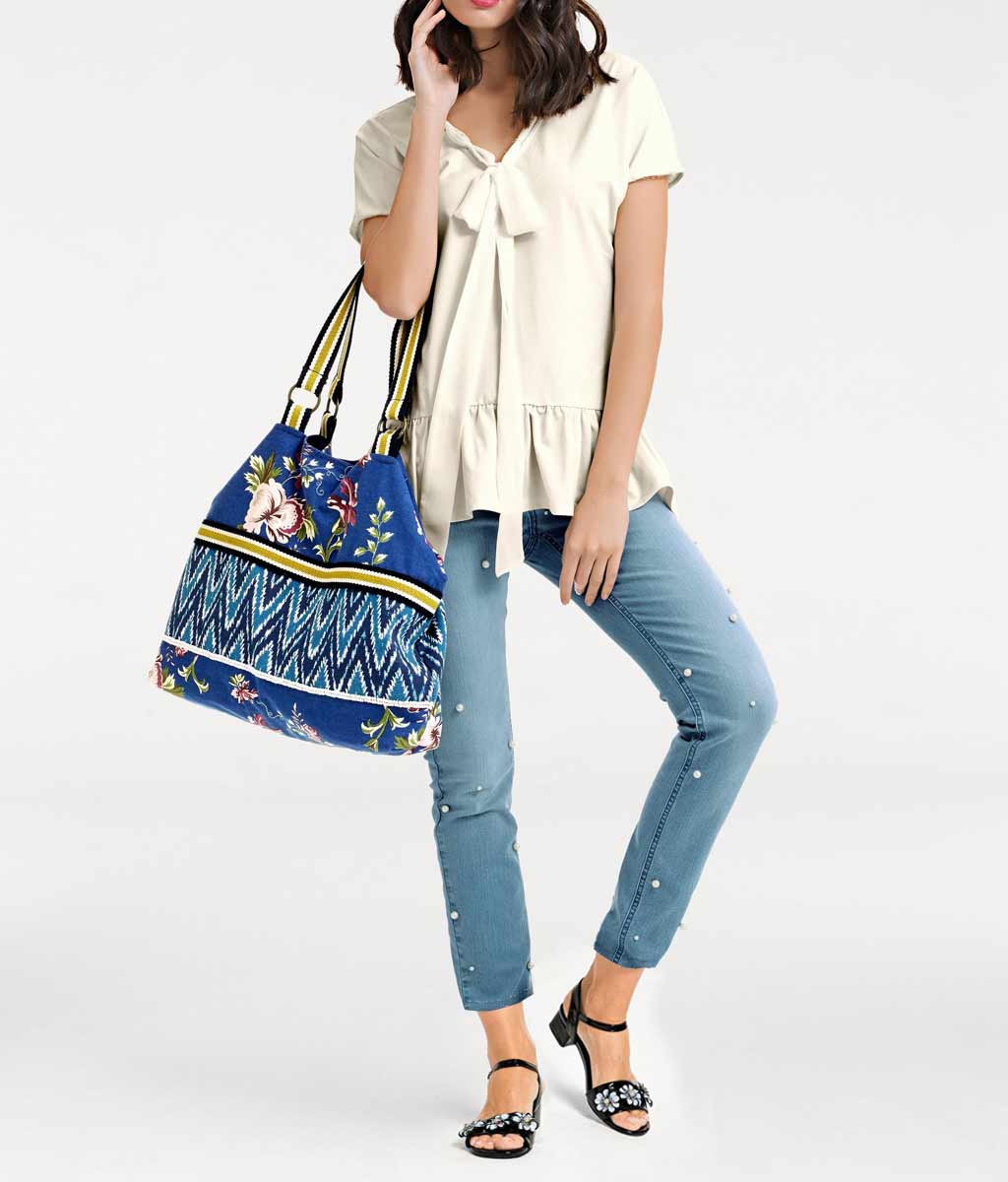 Patrizia Dini Damen Designer-Jeans mit Perlen, hellblau