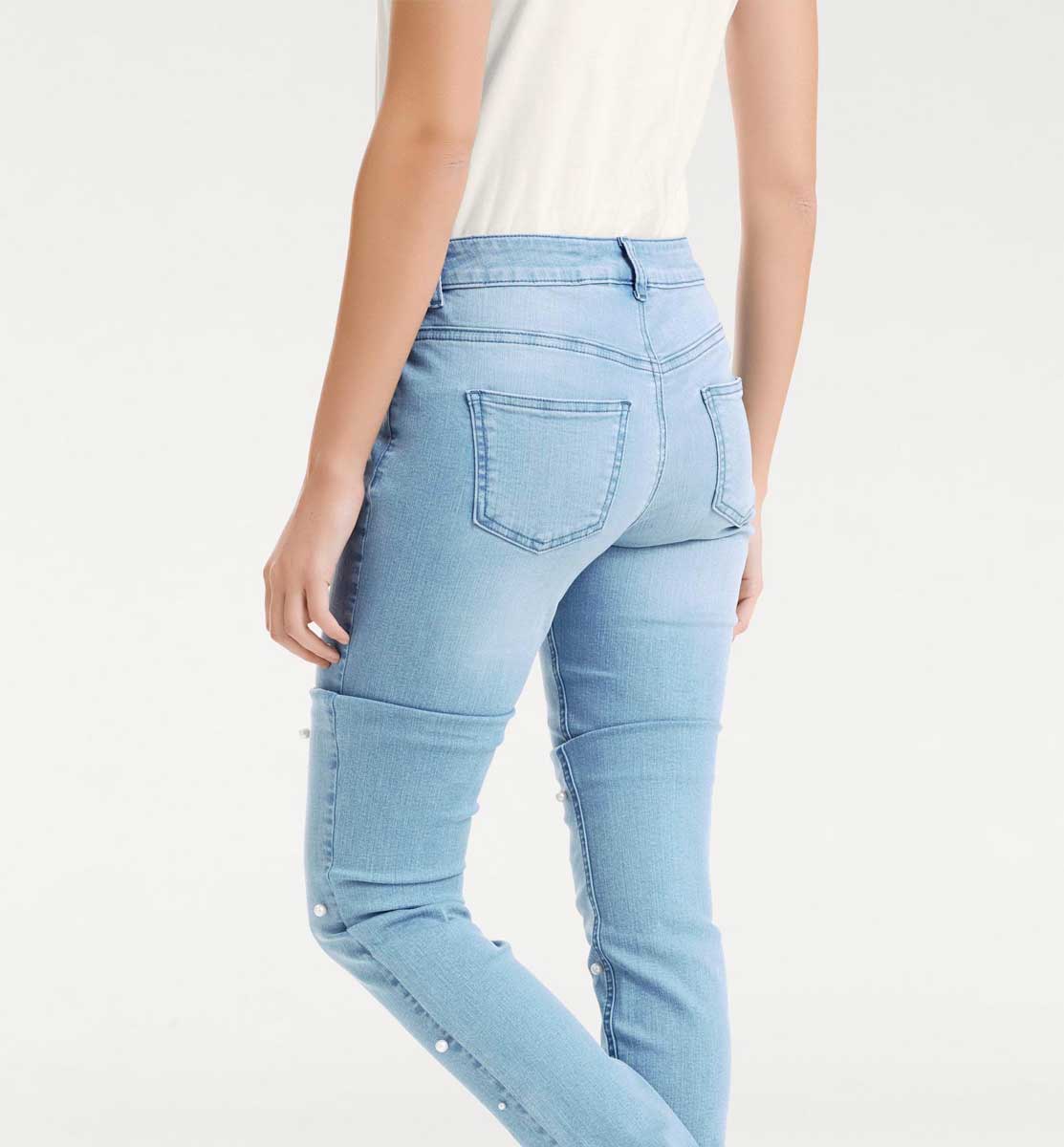 Patrizia Dini Damen Designer-Jeans mit Perlen, hellblau