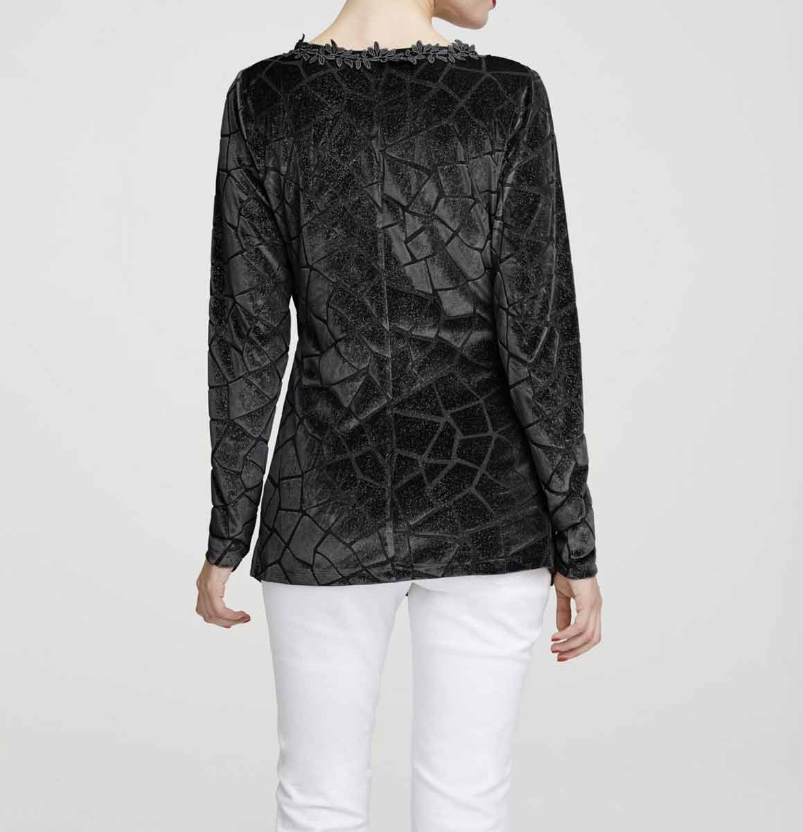 HEINE Damen Spitzen-Samt-Ausbrennershirt, schwarz