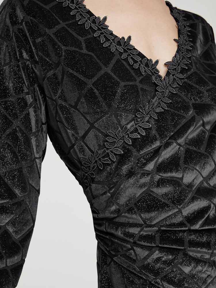 HEINE Damen Spitzen-Samt-Ausbrennershirt, schwarz