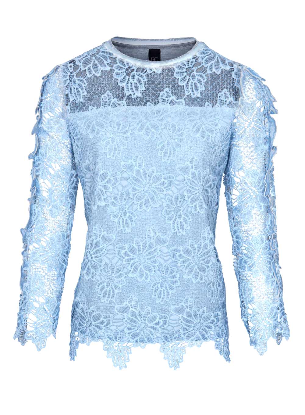 Heine Damen Spitzenshirt, blau-grau-melange