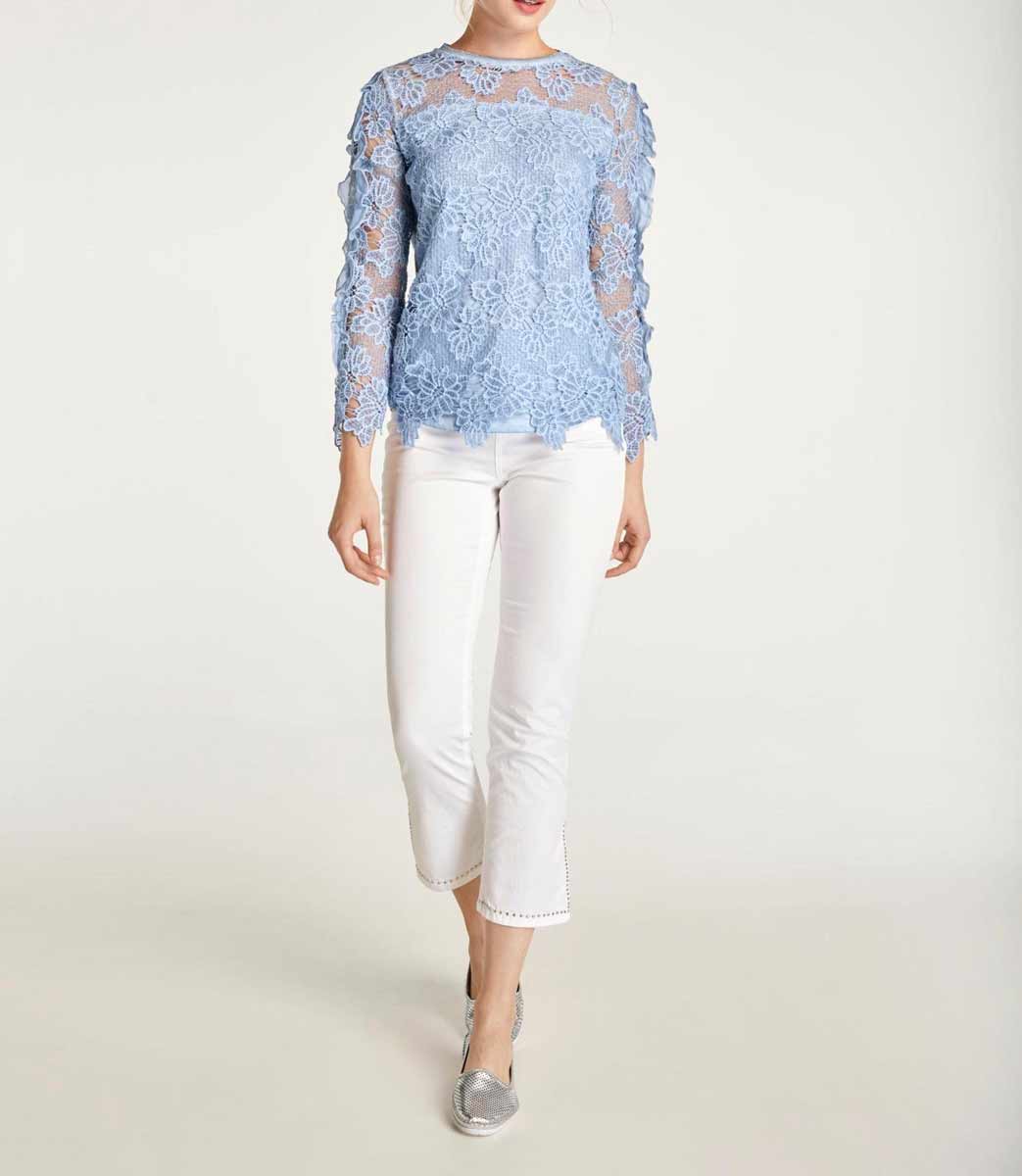 Heine Damen Spitzenshirt, blau-grau-melange