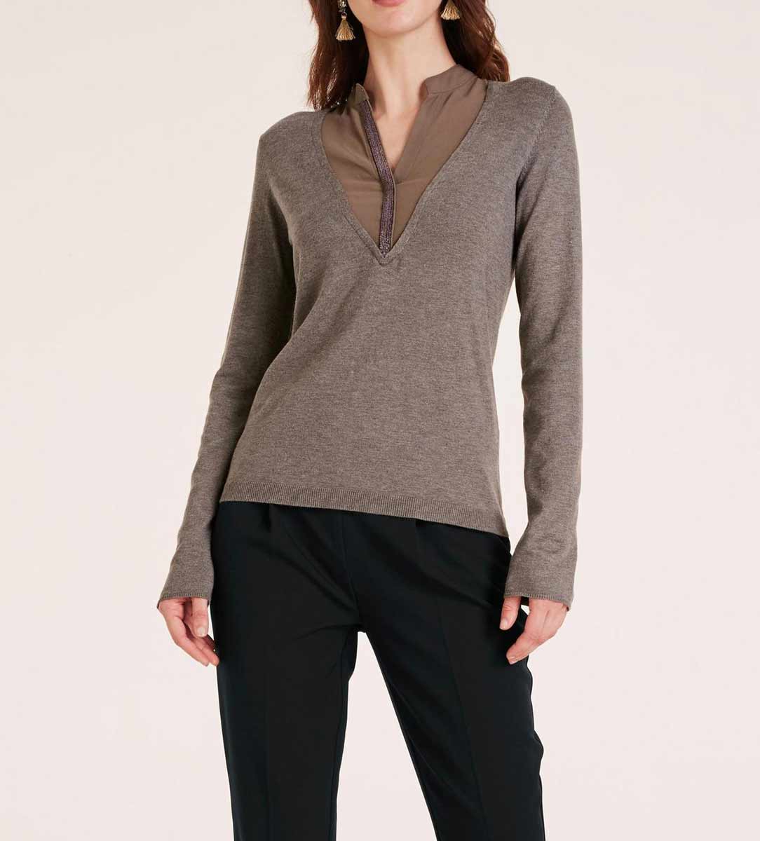 Heine Damen 2-in-1-Pullover, taupe