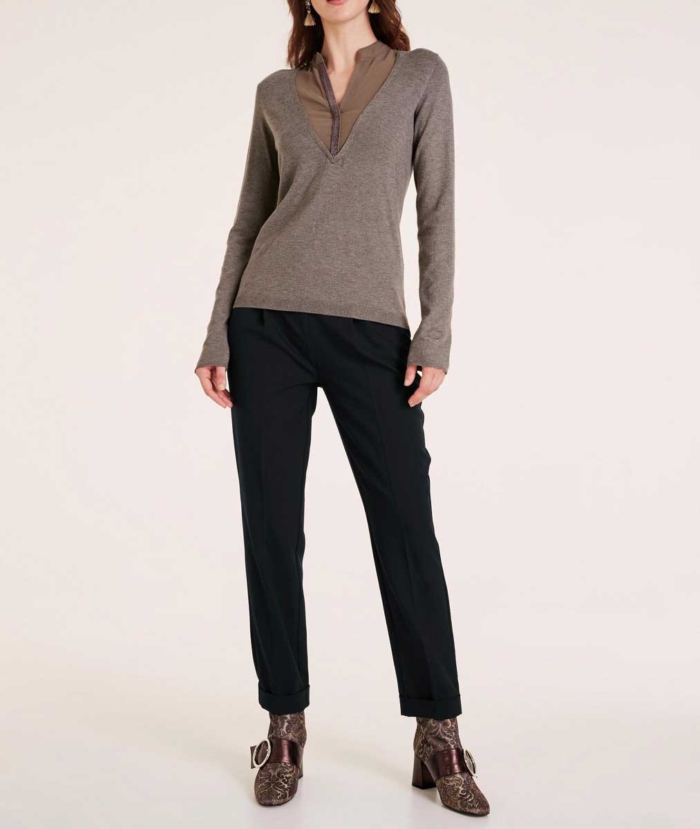 Heine Damen 2-in-1-Pullover, taupe