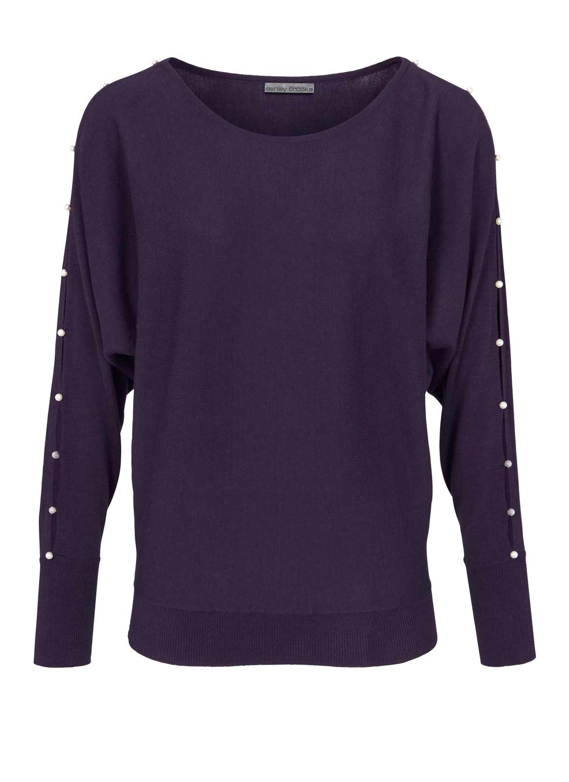 Heine Damen Feinstrickpullover mit Perlen, lila
