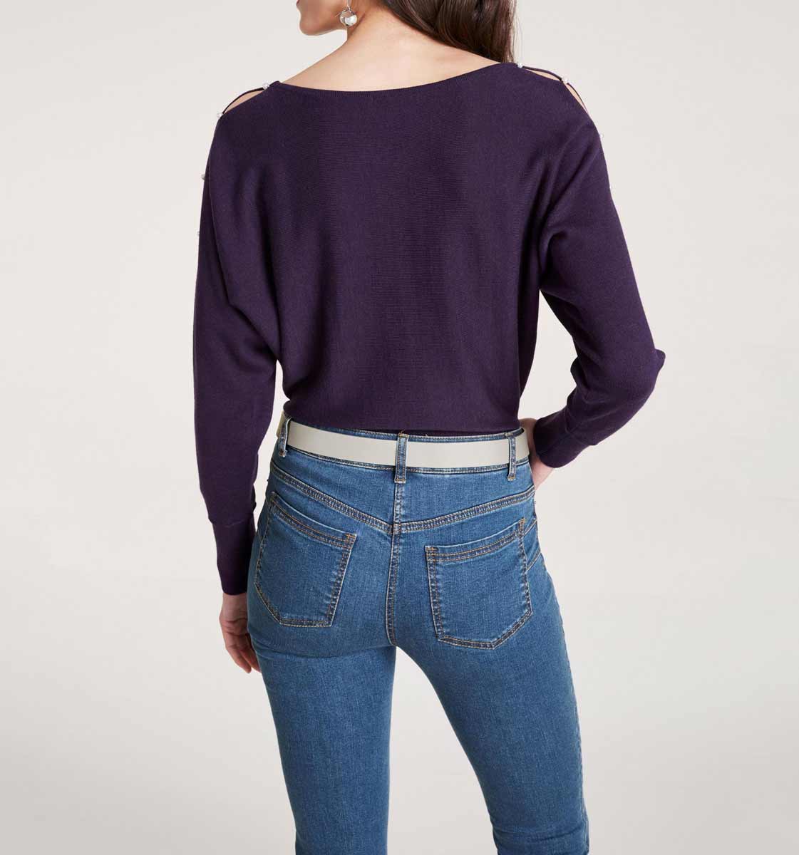 Heine Damen Feinstrickpullover mit Perlen, lila