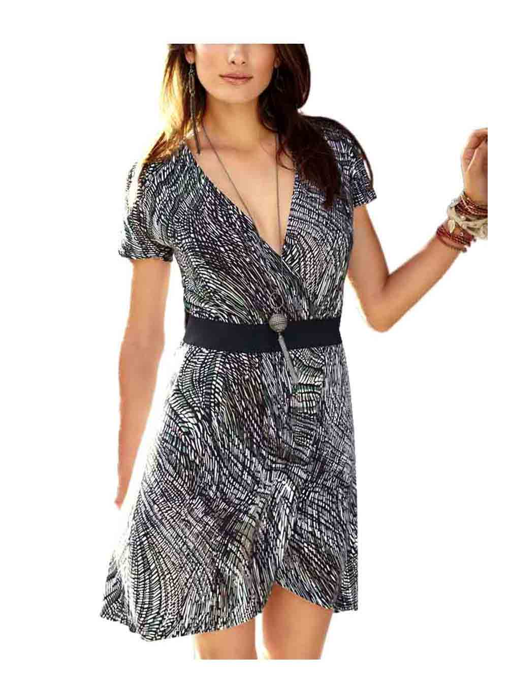 Aniston Damen Kleid, schwarz-bunt