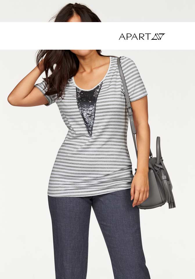Apart Damen Designer-Shirt, grau-weiß