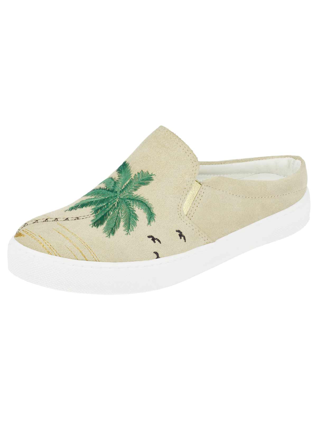 Heine Damen Veloursleder-Sabot mit Stickerei, beige