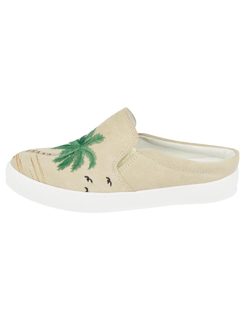 Heine Damen Veloursleder-Sabot mit Stickerei, beige