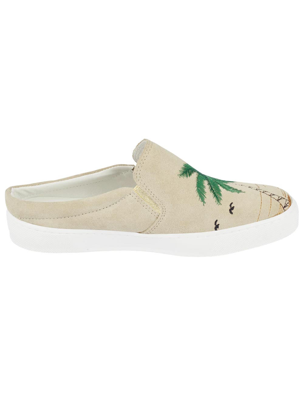 Heine Damen Veloursleder-Sabot mit Stickerei, beige