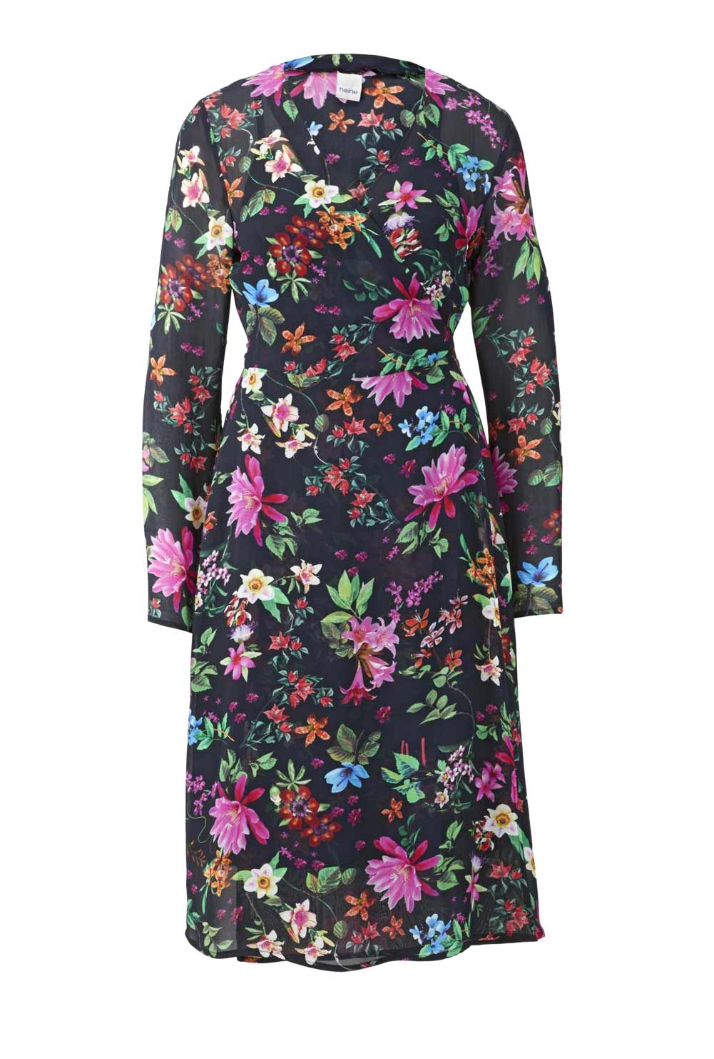 Heine Damen Georgette-Wickelkleid, schwarz-bunt