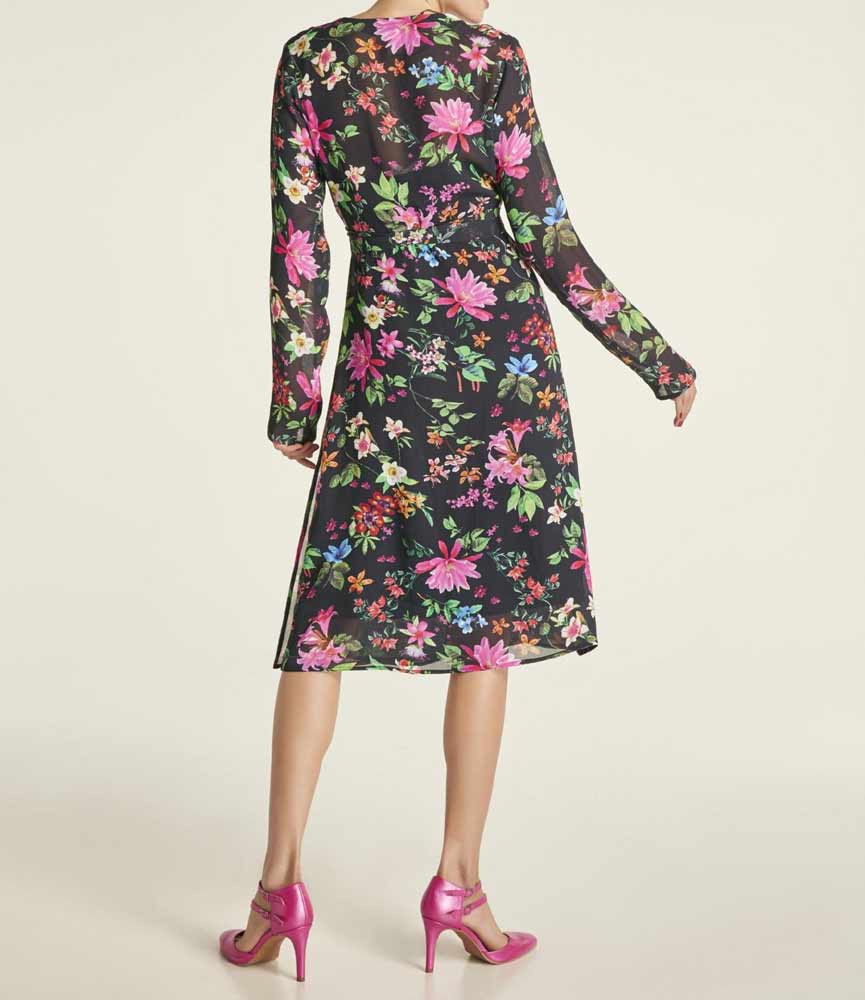 Heine Damen Georgette-Wickelkleid, schwarz-bunt