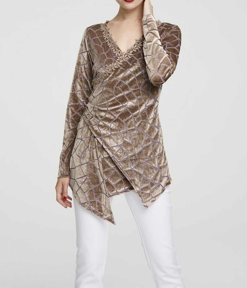 HEINE Damen Spitzen-Samt-Ausbrennershirt, taupe