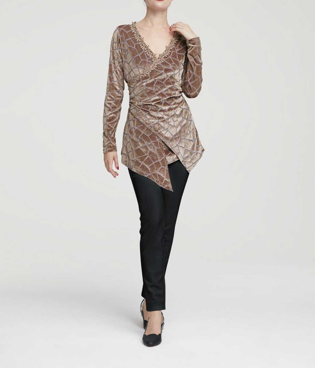 HEINE Damen Spitzen-Samt-Ausbrennershirt, taupe
