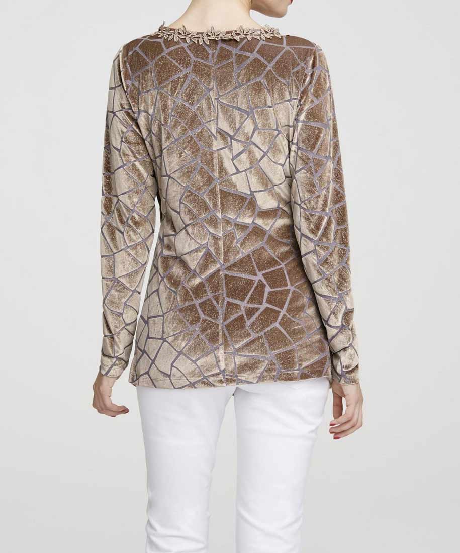 HEINE Damen Spitzen-Samt-Ausbrennershirt, taupe