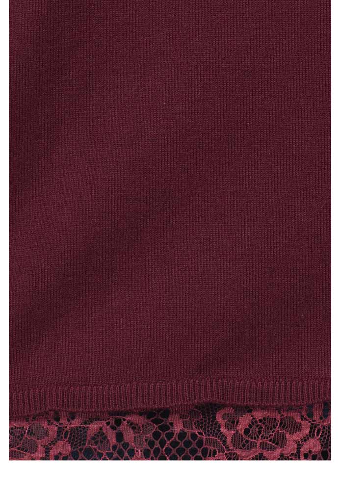 Vivance Collection Damen Rollkragenpullover mit Spitze, bordeaux