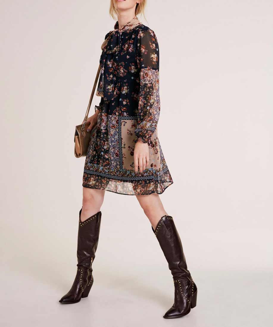 Heine Damen Druckkleid mit Schluppe, schwarz-bunt
