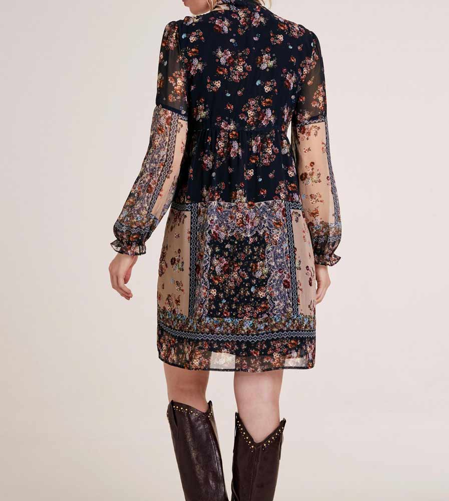 Heine Damen Druckkleid mit Schluppe, schwarz-bunt