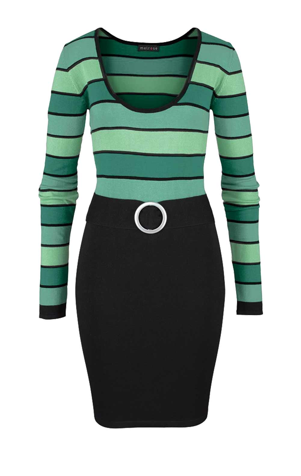 Melrose Damen Strickkleid mit Gürtel, grün-schwarz
