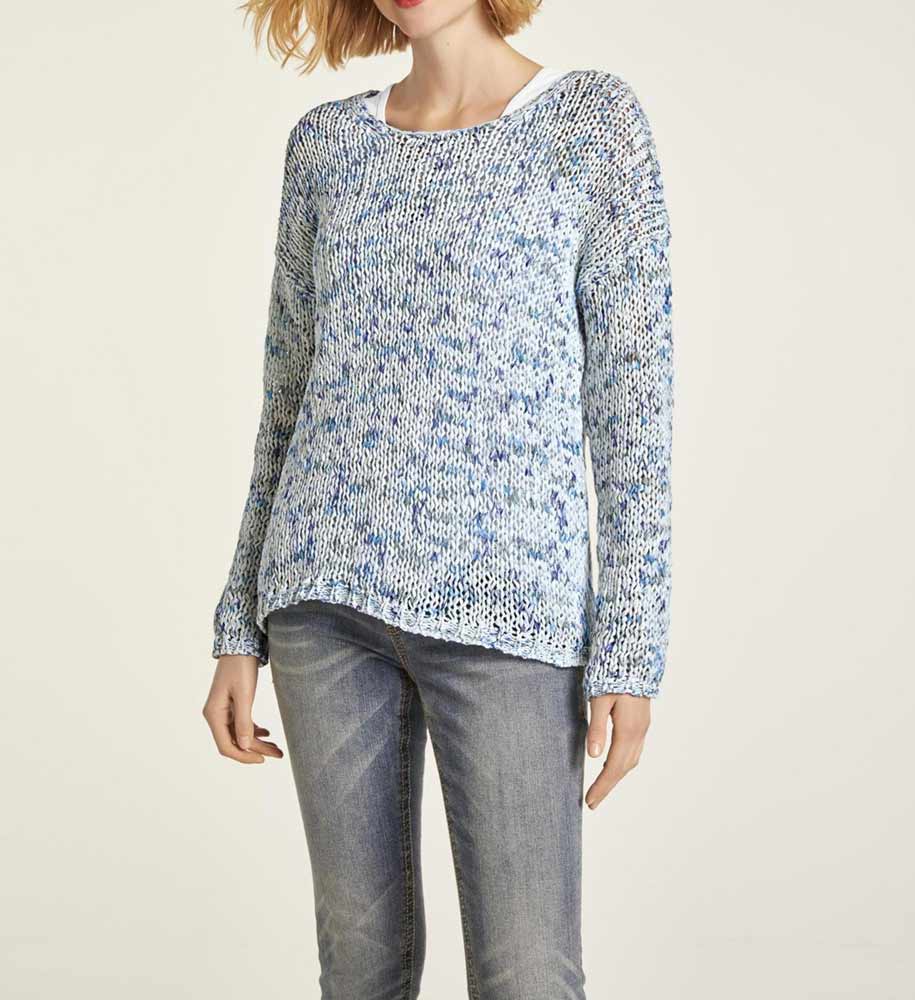 HEINE Damen Grobstrickpullover, blau-bunt