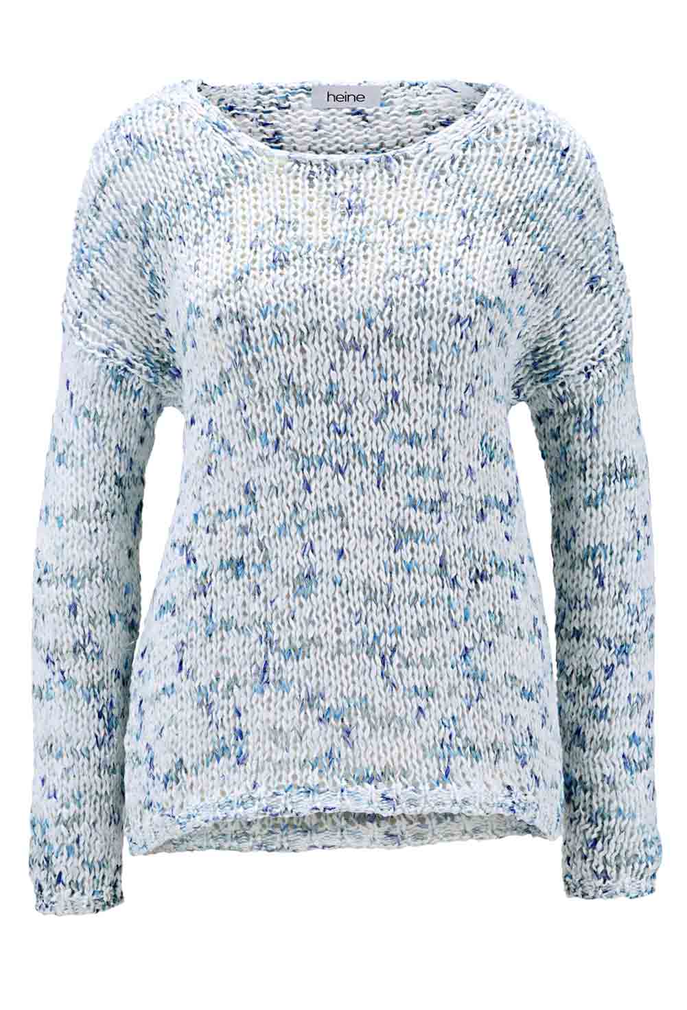 HEINE Damen Grobstrickpullover, blau-bunt