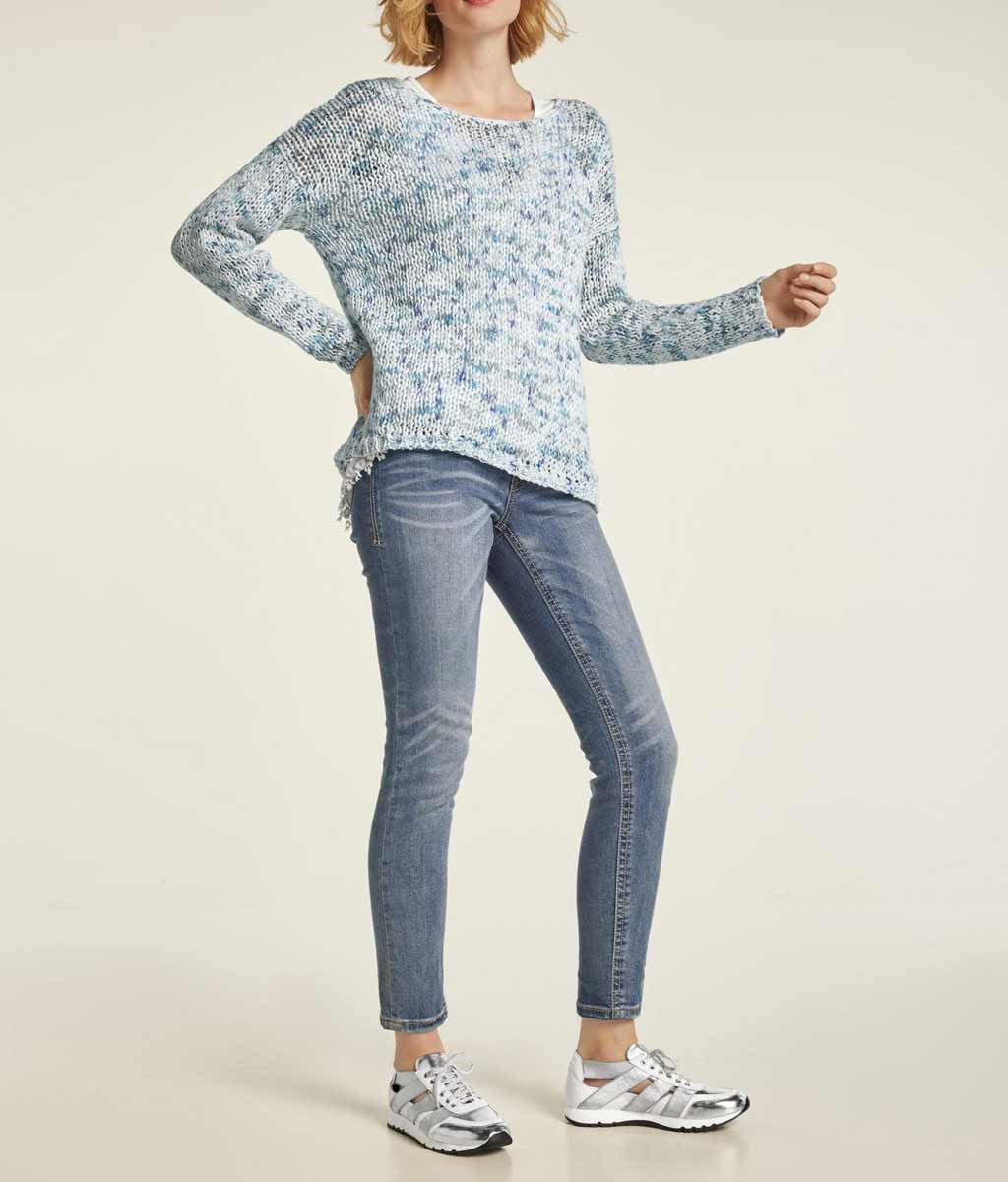 HEINE Damen Grobstrickpullover, blau-bunt