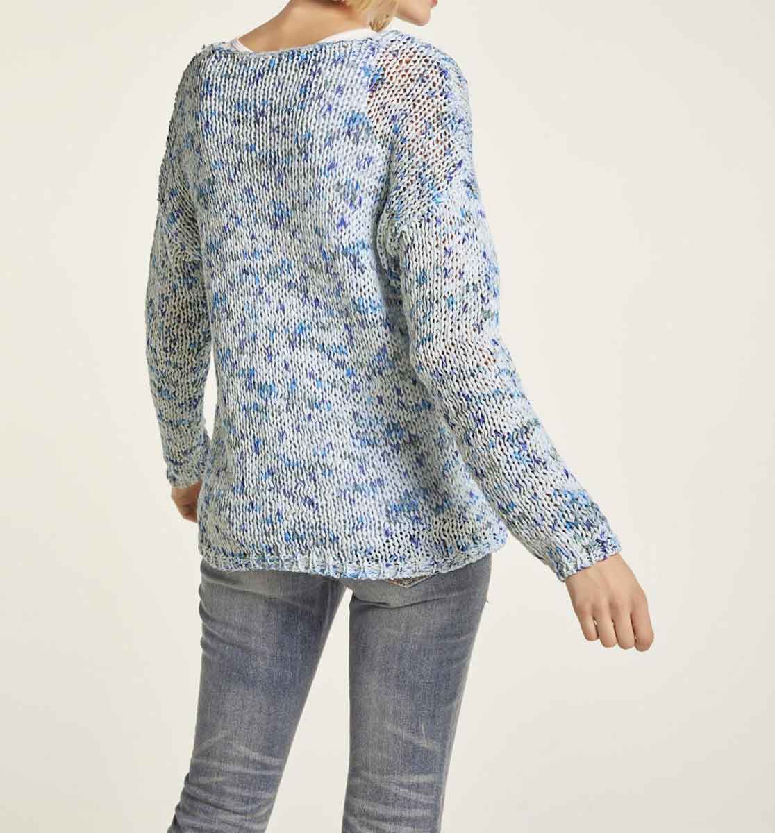 HEINE Damen Grobstrickpullover, blau-bunt