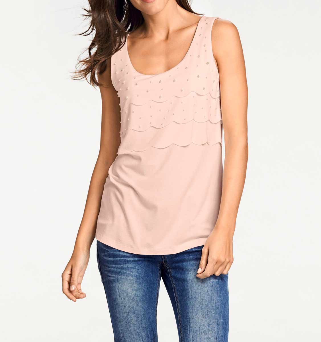 Ashley Brooke Damen Designer-Shirttop mit Perlen, rosé