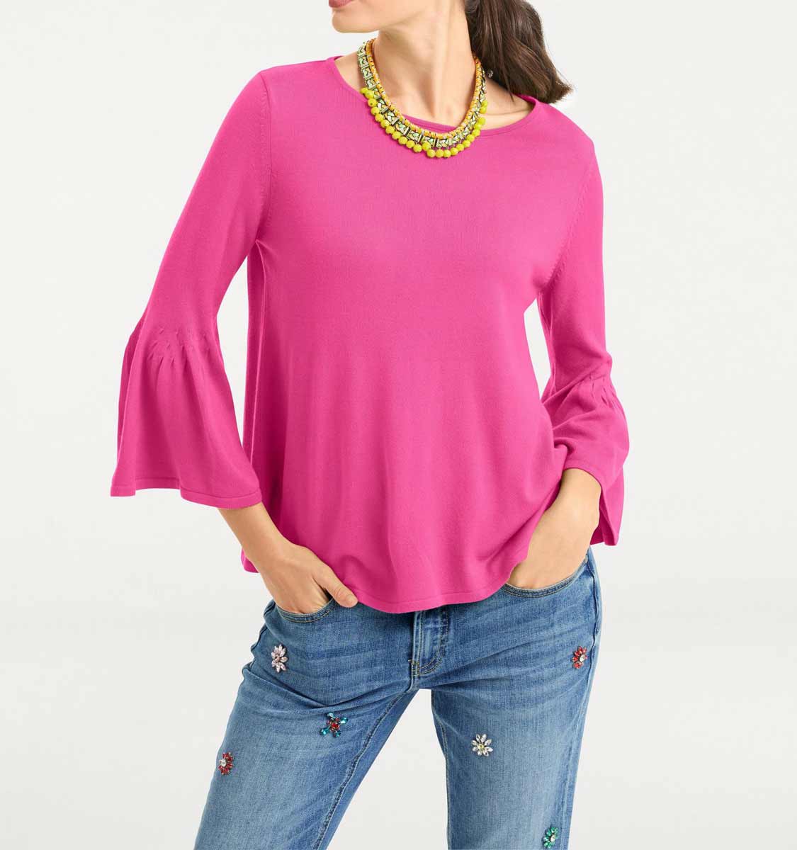 Rick Cardona Damen Designer-Pullover mit Volants, pink