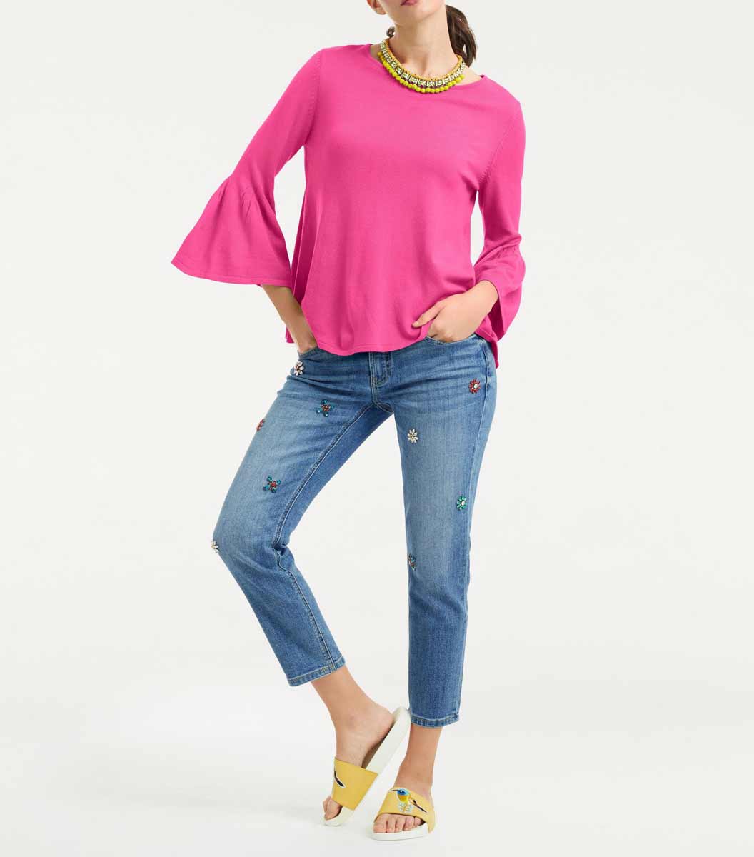 Rick Cardona Damen Designer-Pullover mit Volants, pink