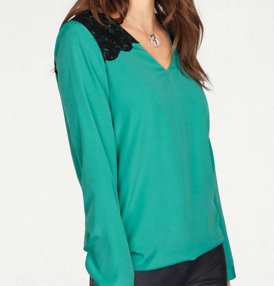 Melrose Damen Bluse mit Spitze, petrolgrün