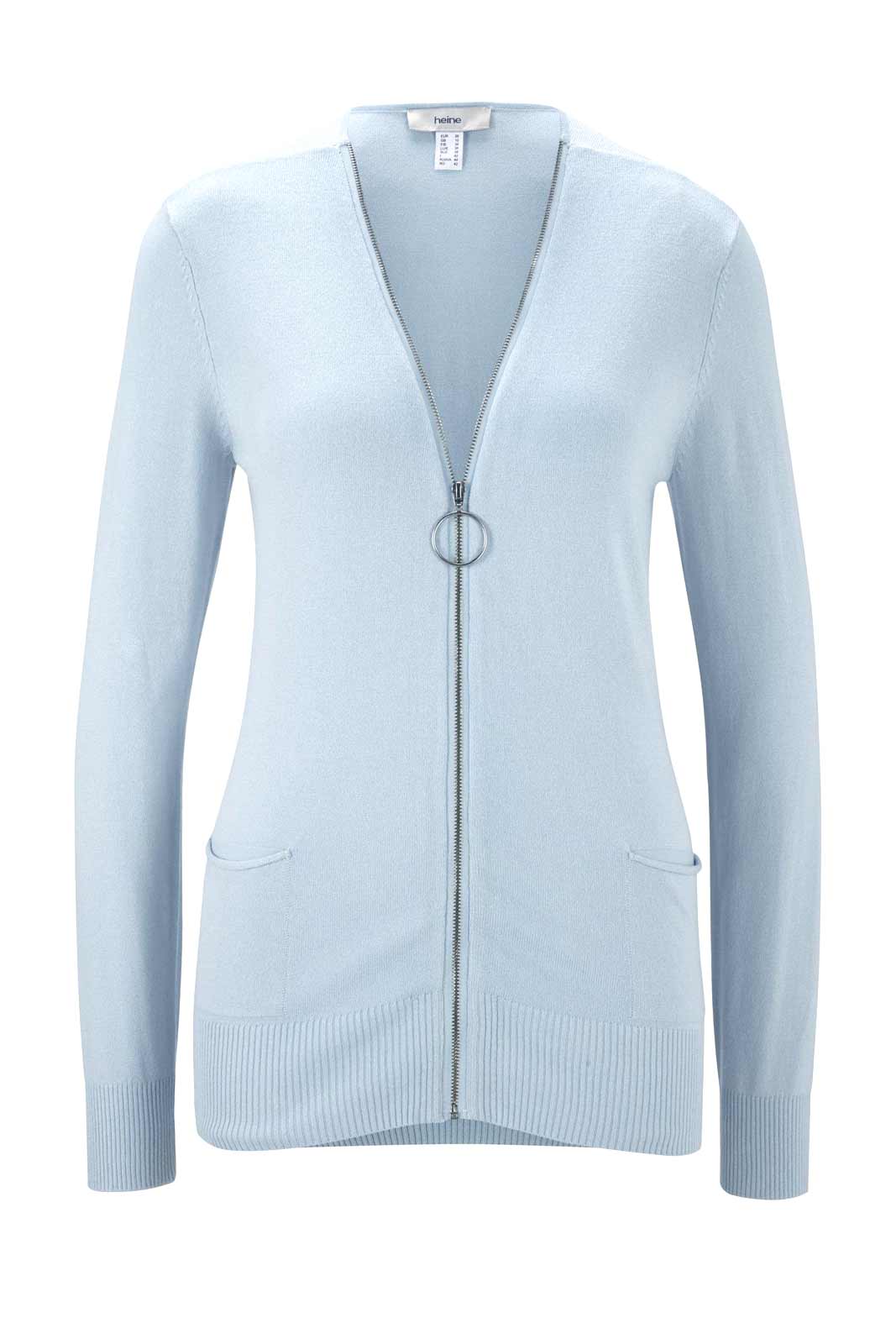 HEINE Damen Reißverschluß-Strickjacke, hellblau