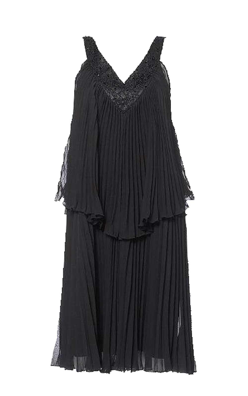 Apart Damen Chiffon-Plisseekleid mit Perlen, schwarz