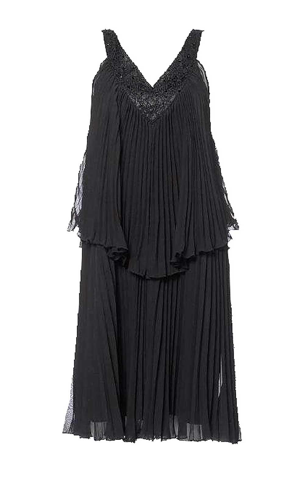 Apart Damen Chiffon-Plisseekleid mit Perlen, schwarz