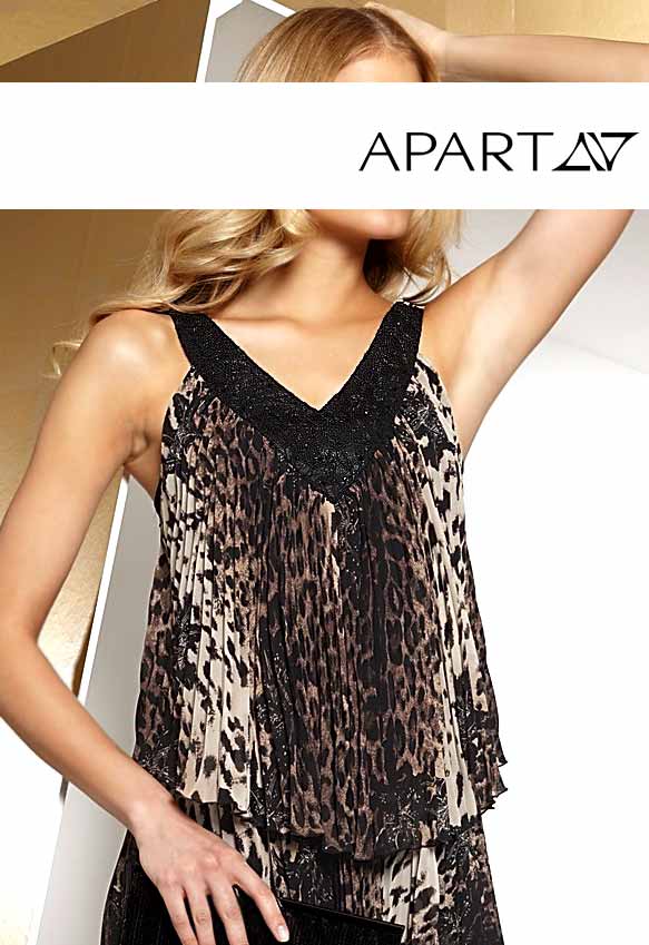 Apart Damen Chiffon-Plisseekleid mit Perlen, Leomuster