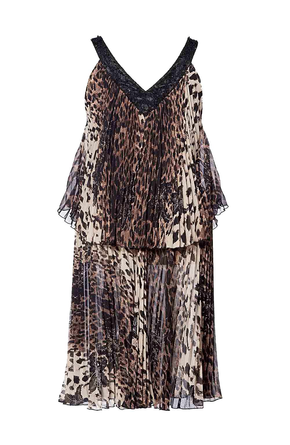 Apart Damen Chiffon-Plisseekleid mit Perlen, Leomuster