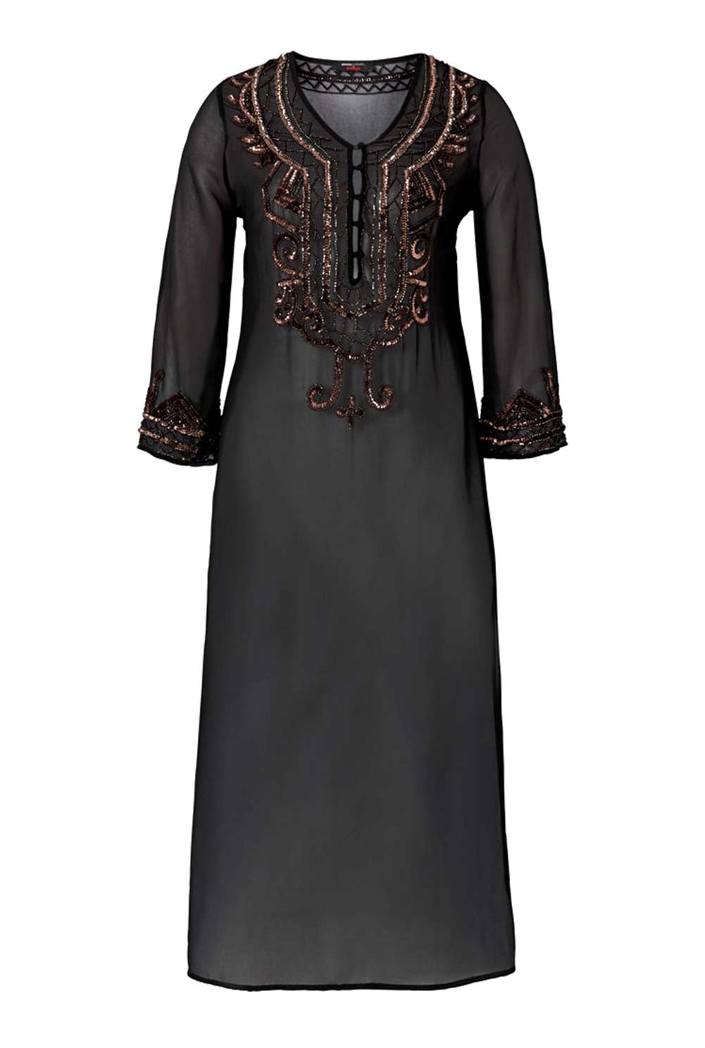 Anna Scholz Damen Designer-Chiffon-Tunikakleid, schwarz