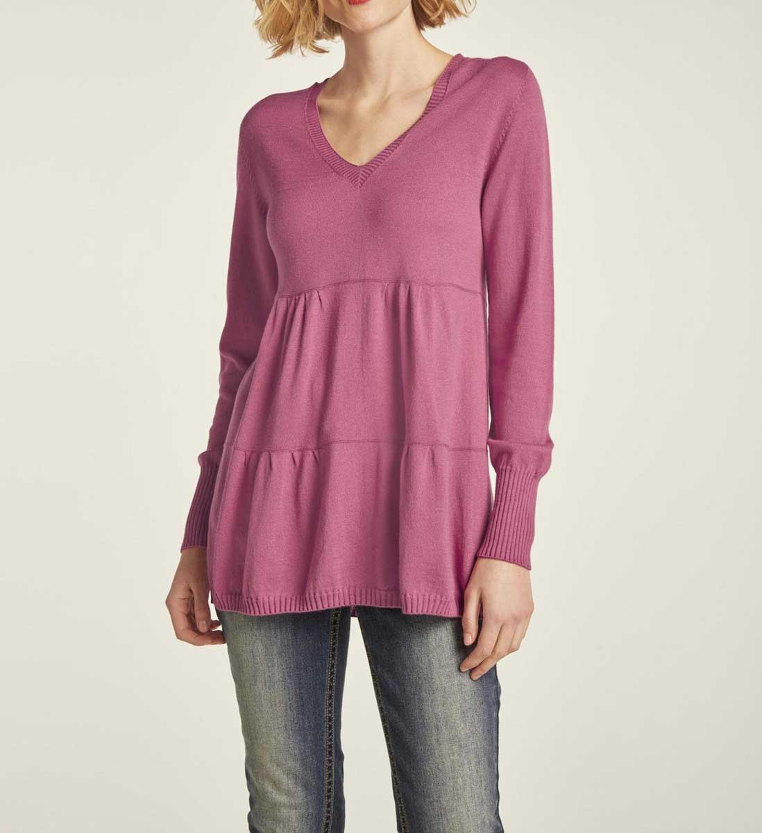 HEINE Damen Stufenvolantpullover, fuchsia
