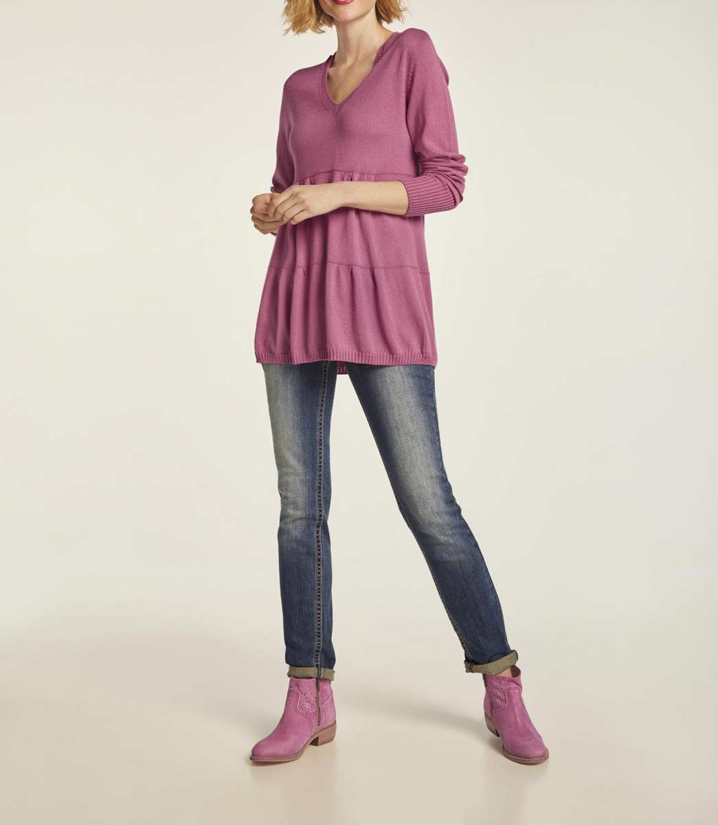HEINE Damen Stufenvolantpullover, fuchsia